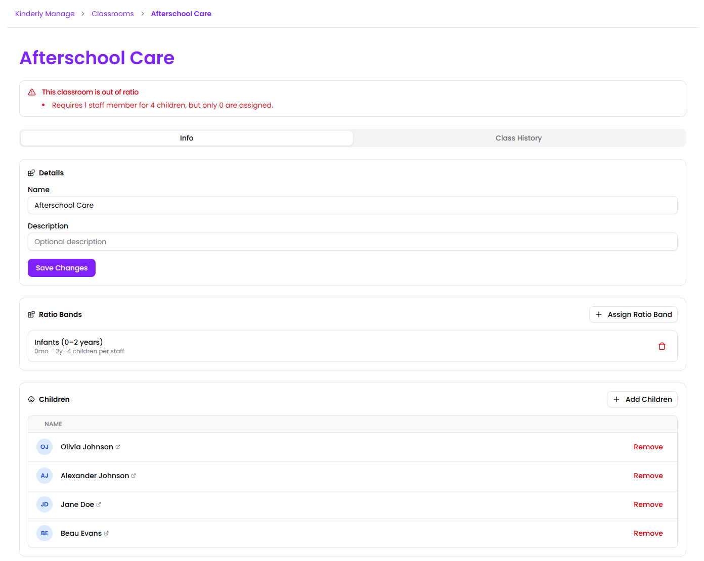 Classroom ratio dashboard screenshot