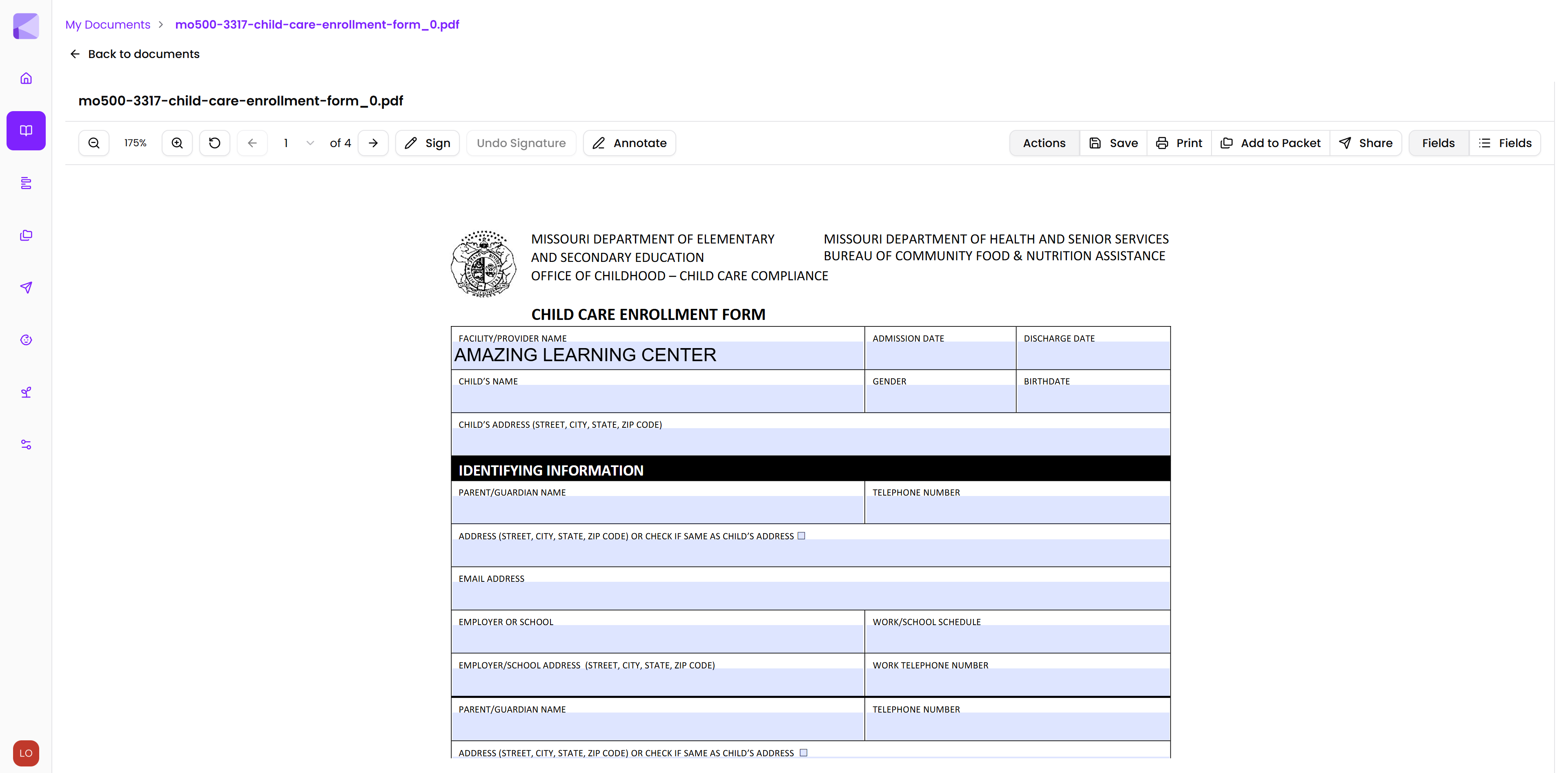 Kinderly billing accounts and invoices view