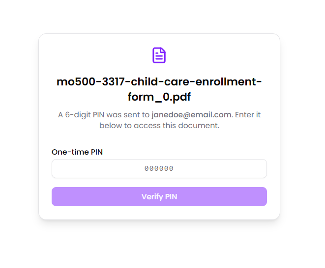 Family receiving a PIN-protected share link to complete enrollment on mobile