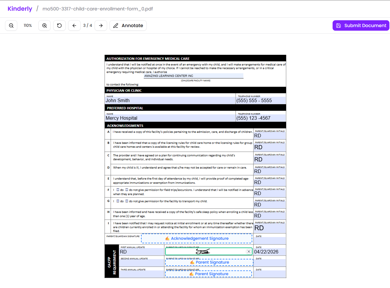 Kinderly Enroll PDF viewer