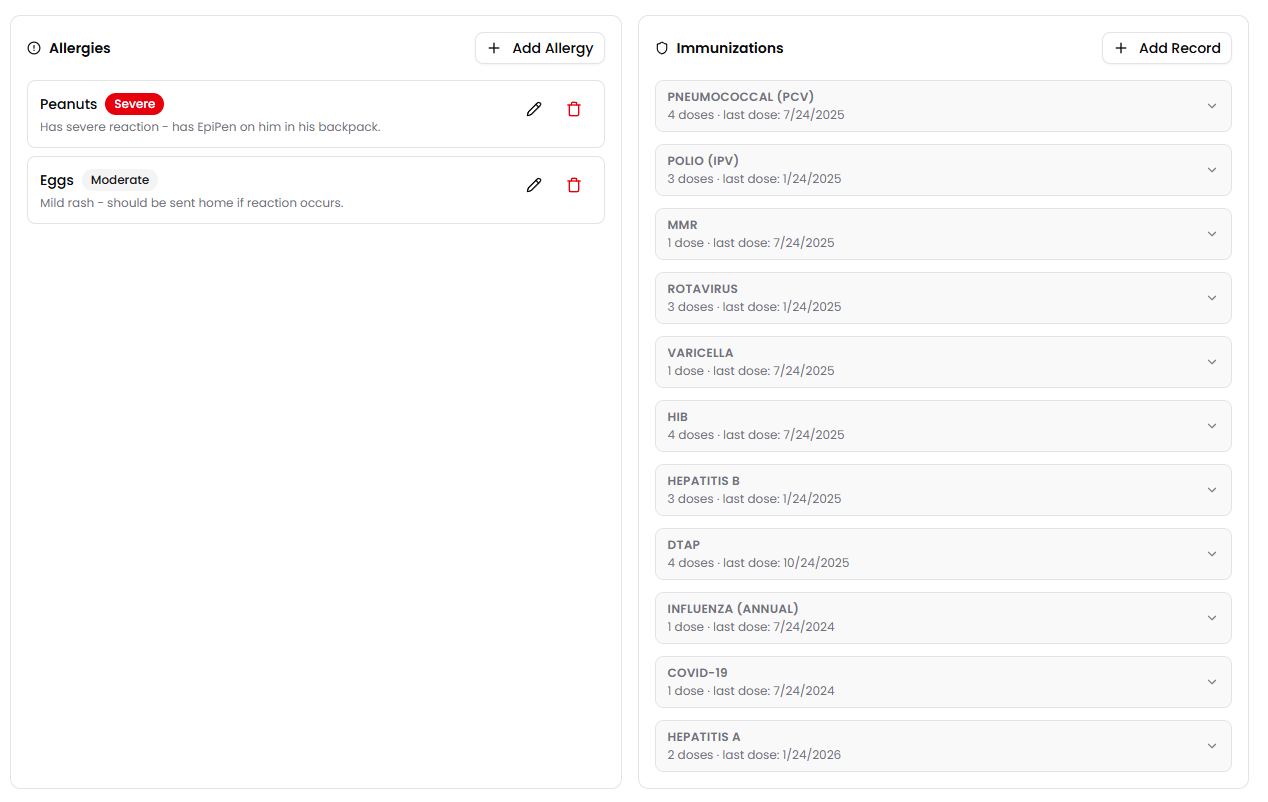 Kinderly Manage immunization tracking